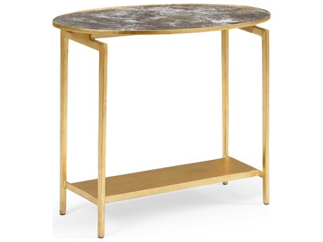 Wildwood Rockefeller Oval Acid Wash Antique Gold Leaf End Table