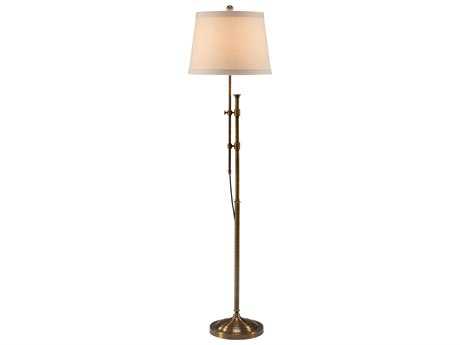 Wildwood Twin Column Antique Patina Beige Linen Brass Floor Lamp
