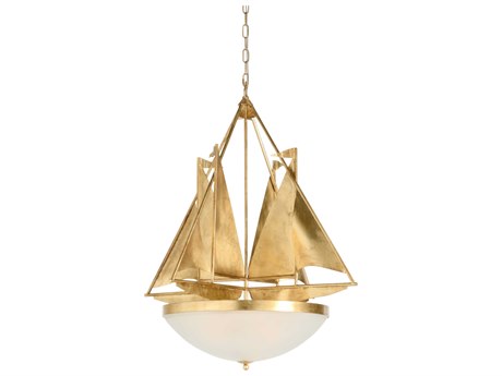 Wildwood Regatta 3-Light Antique Gold Leaf Bowl Pendant