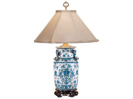 Wildwood Blue White with Dragons Alabaster Silkette Table Lamp