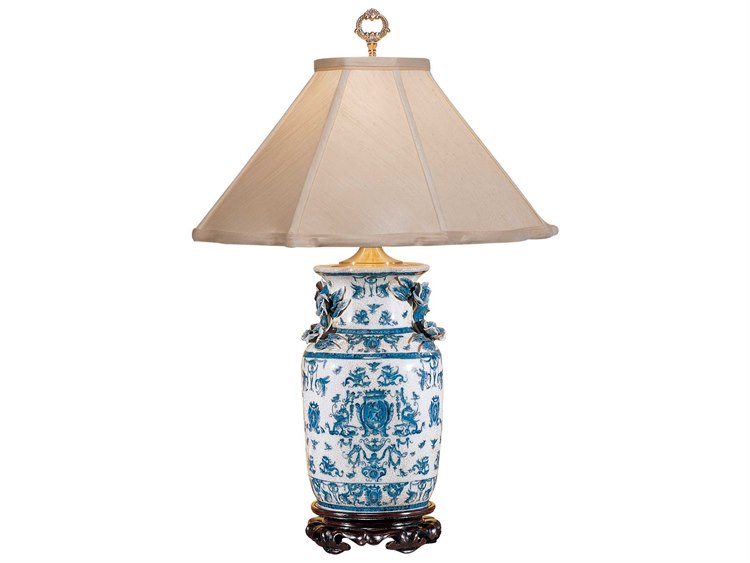 Wildwood Blue White with Dragons Alabaster Silkette Table Lamp