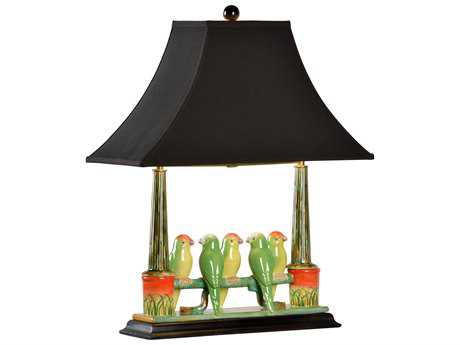 Wildwood Budgies Green Orange Black Silkette Brass Table Lamp