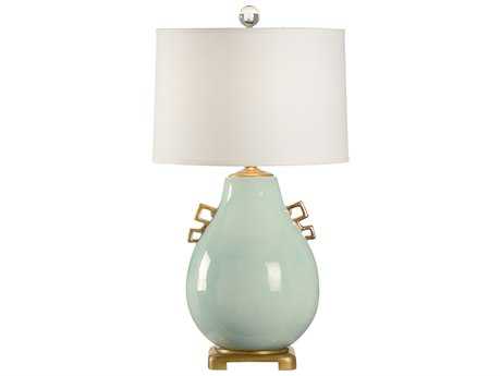 Wildwood Ming Robin's Egg Cream Raw Silk Blue Buffet Lamp