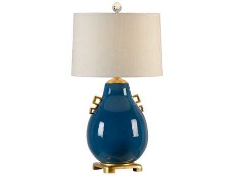 Wildwood Ming Largo Blue Cream Raw Silk Buffet Lamp