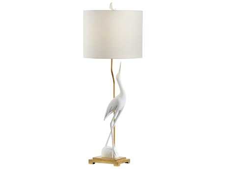 Wildwood Crane Matte White Off Linen Gold Buffet Lamp