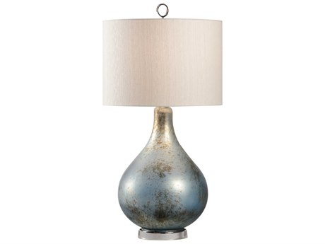 Wildwood Blue Misty Mist Cream Raw Silk Nickel Buffet Lamp