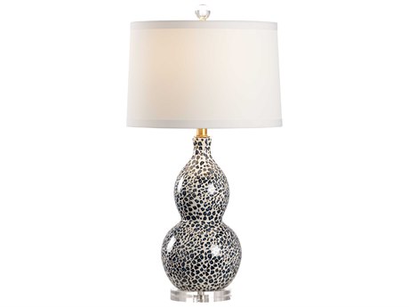 Wildwood Snow Leopard Black Teal White Off Silkette Clear Buffet Lamp