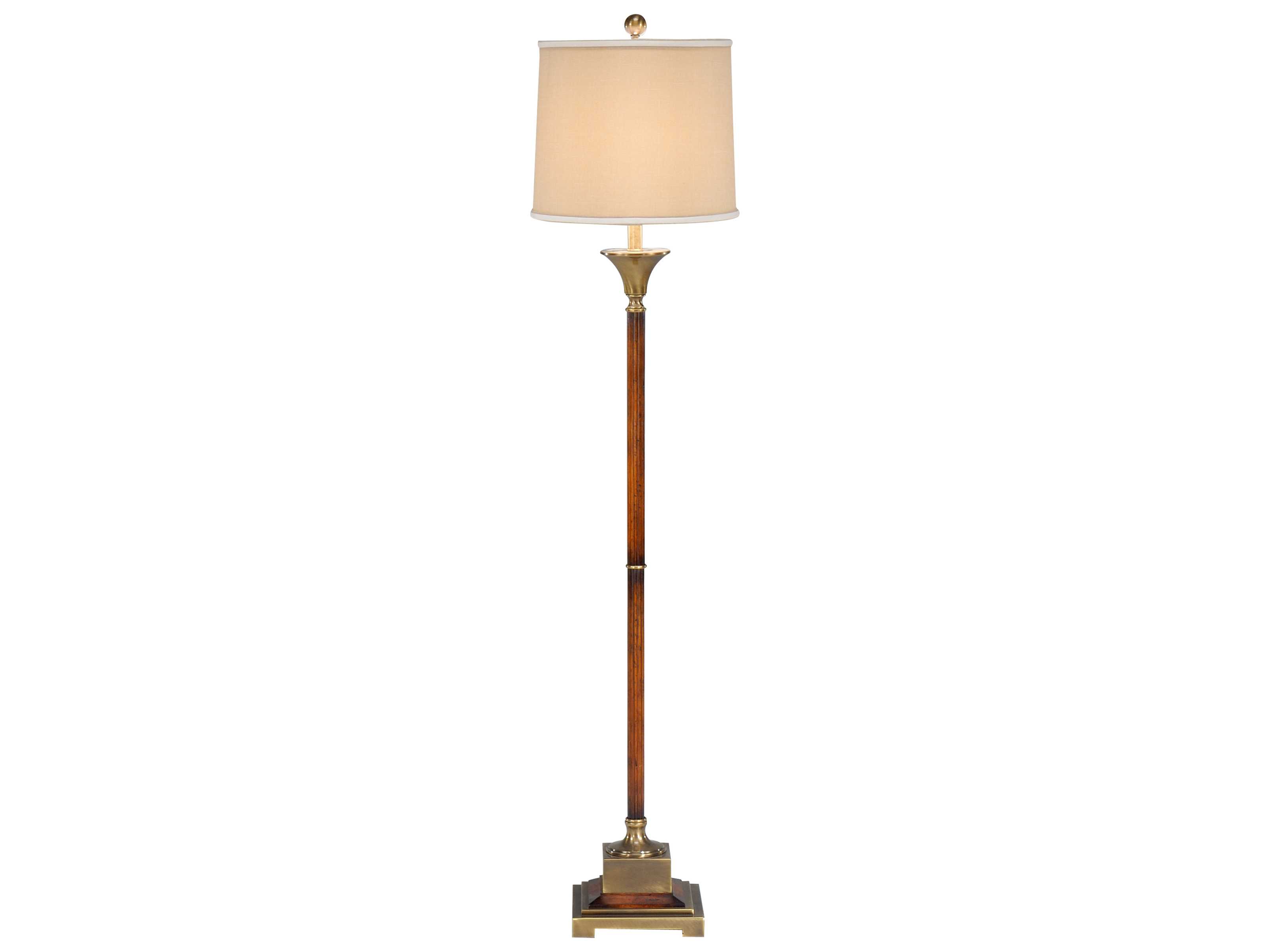 Wildwood Fluted Wood Distressed Wood And Brass Patina Floor Table Lamp 9119