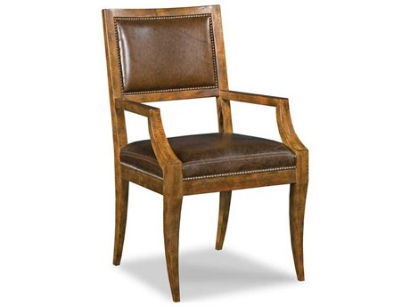 Woodbridge Sonoma Leather Hardwood Brown Upholstered Arm Dining Chair