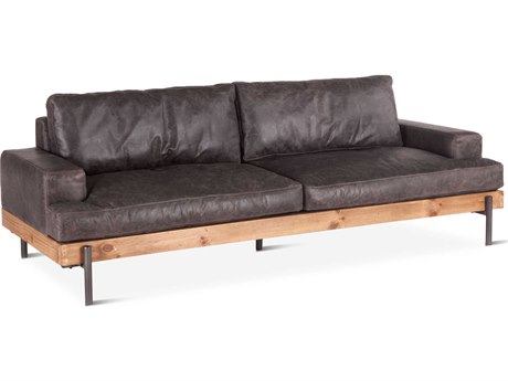 World Interiors Chiavari Distressed Antique Zinc Brown Leather Sofa