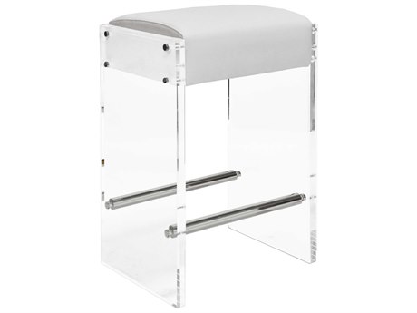 Worlds Away White Faux Leather Accent Stool