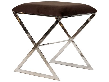 Worlds Away Brown Upholstered Silver Accent Stool
