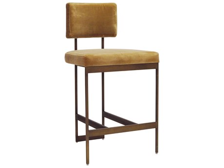 Worlds Away Upholstered Camel Velvet Bronze Counter Stool