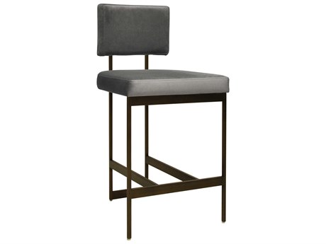 Worlds Away Upholstered Grey Velvet Bronze Counter Stool