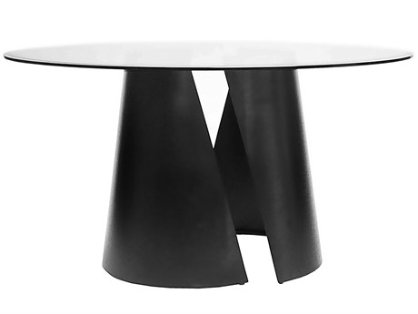 Worlds Away Round Glass Black Dining Table