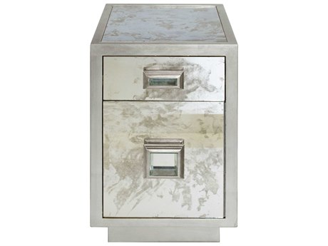 Worlds Away Rectangular Silver Leaf Antique Mirror End Table