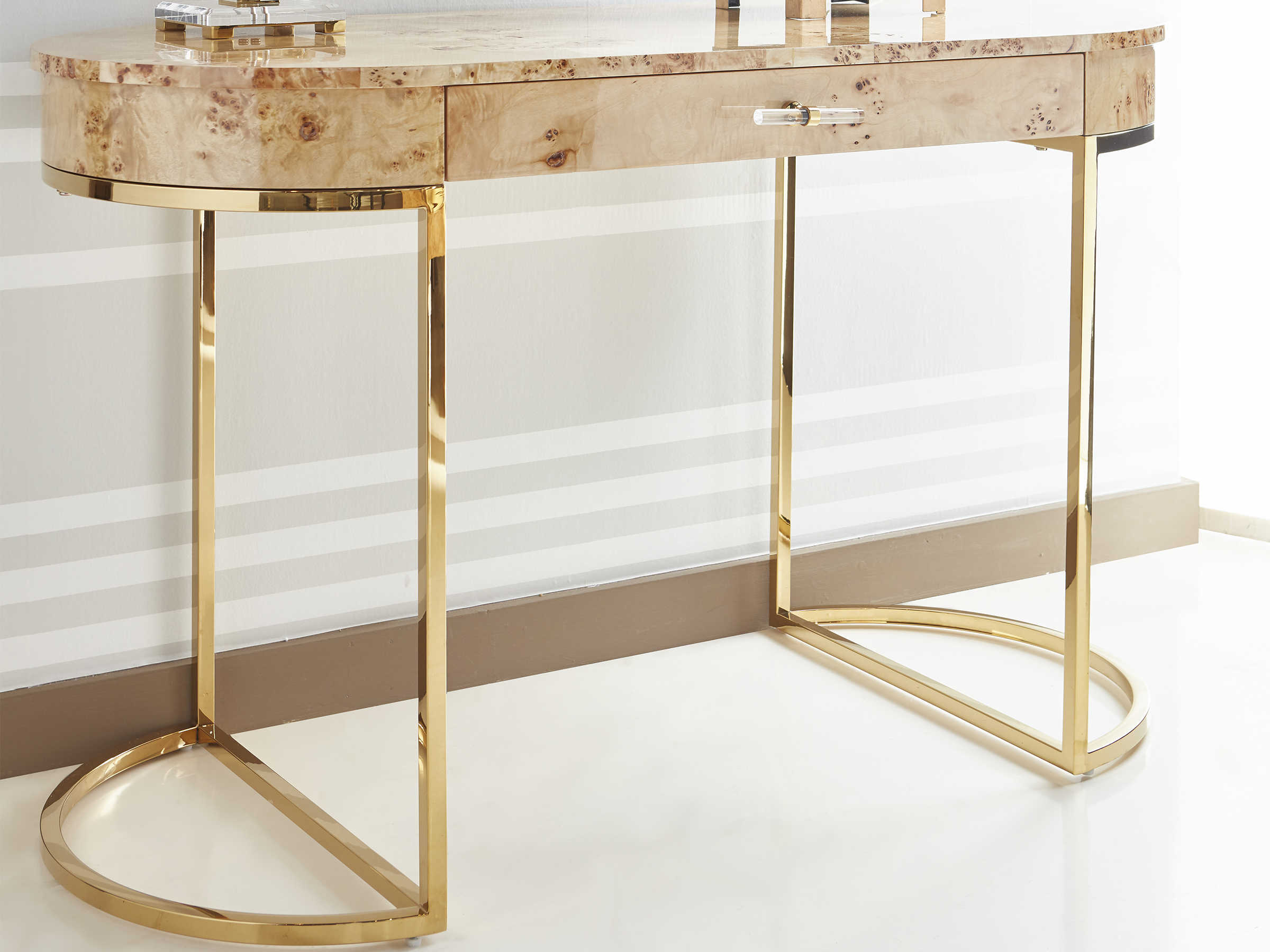 Worlds Away Burl Wood / Brass Secretary Desk WACORBETTBW