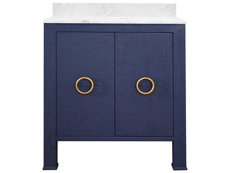 Worlds Away Navy / Antique Brass / White Carrara Marble 30" Single Vanity