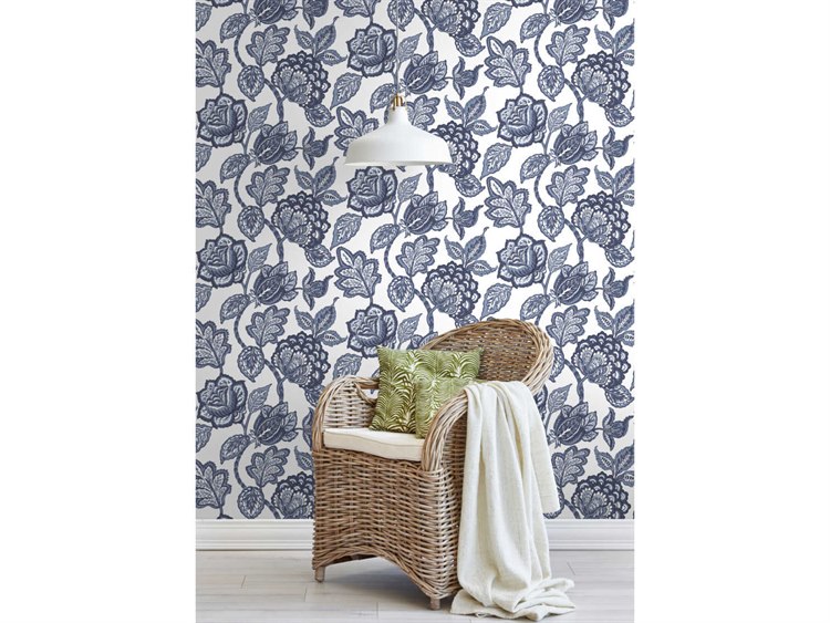 York Wallcoverings Conservatory White / Blue Midsummer Jacobean Wallpaper YWCY1535