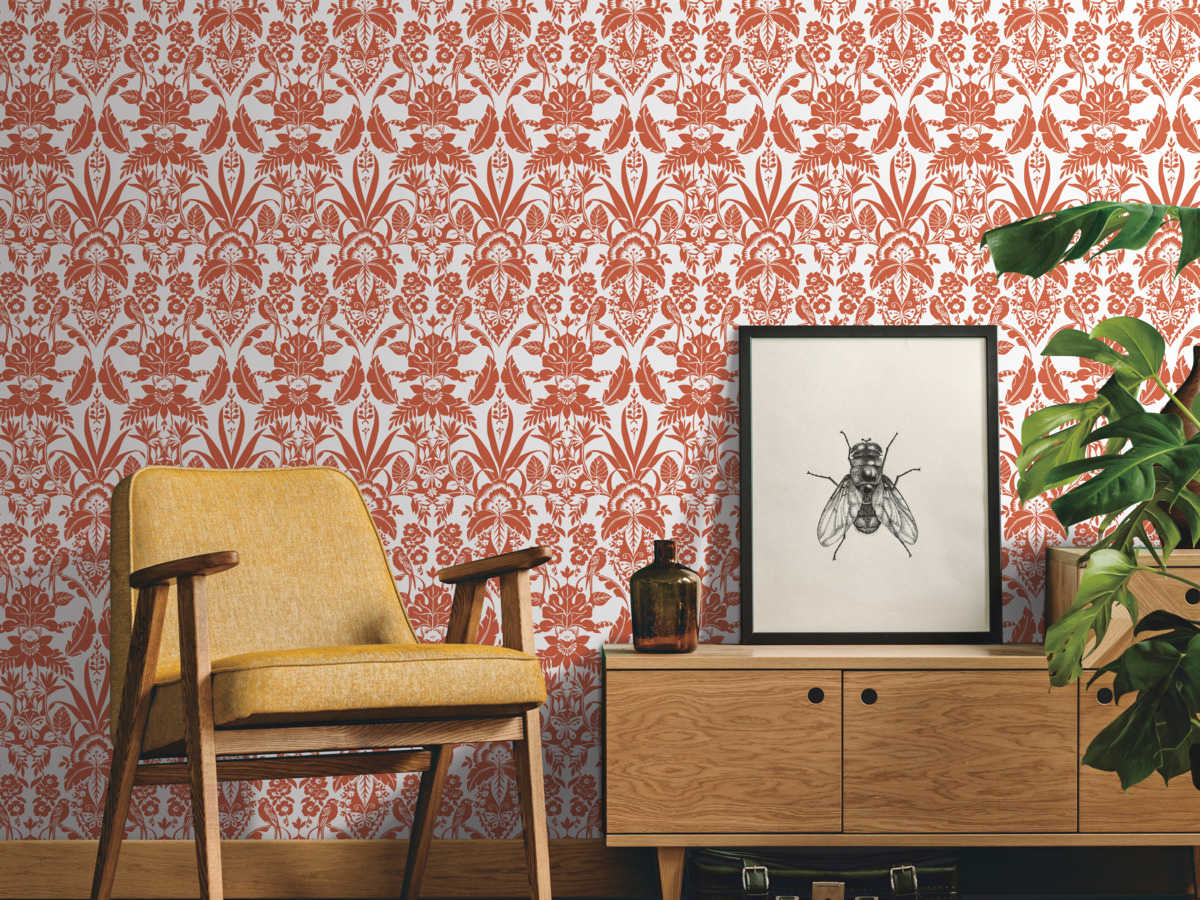 York Wallcoverings Conservatory Orange Botanical Damask Wallpaper YWCY1586
