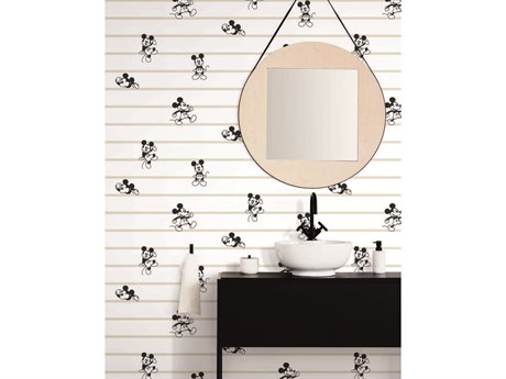 York Wallcoverings Disney Kids Vol-4 Black / White / Cream Disney Mickey Mouse Stripe Wallpaper