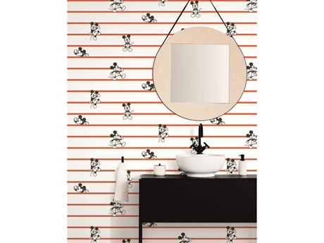 York Wallcoverings Disney Kids Vol-4 Red Disney Mickey Mouse Stripe Wallpaper