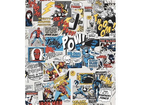 York Wallcoverings Disney Kids Vol.-4 Black / Blue / Red Marvel Comics Pow Wallpaper