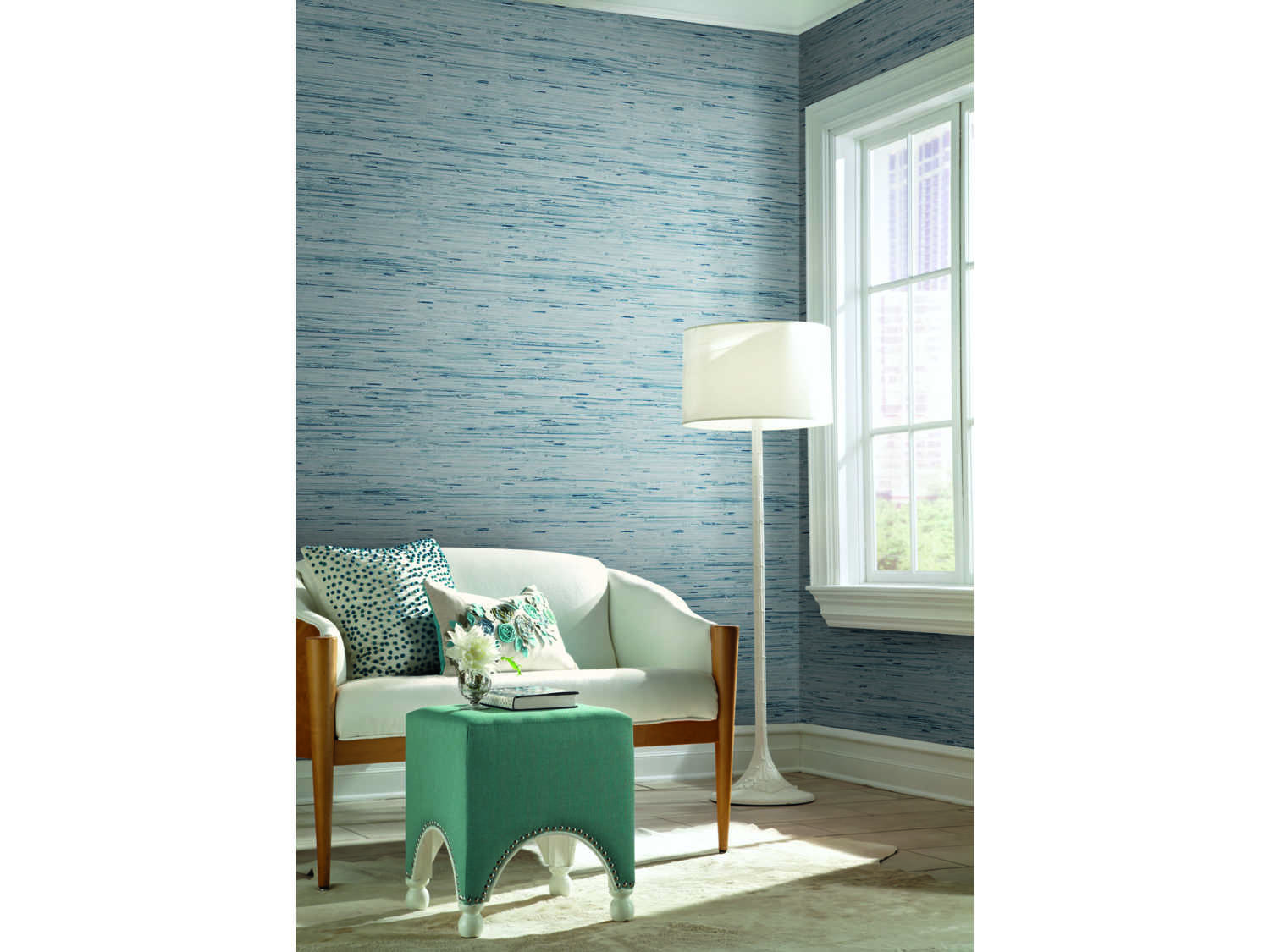 York Wallcoverings Grasscloth Resource Library Light Gray / Blue Lustrous Grasscloth  Wallpaper | YWY6201603