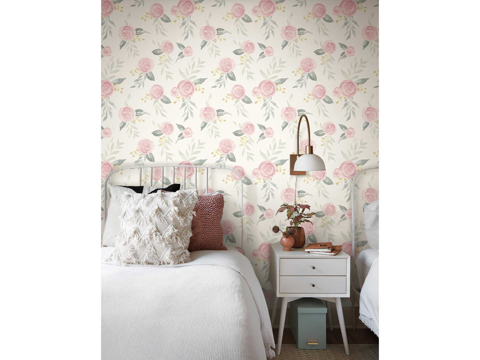 York Wallcoverings Magnolia Home Peel & Stick Pink Watercolor Roses