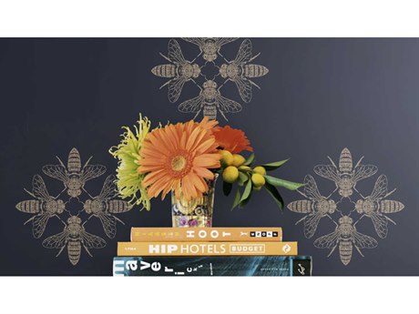 York Wallcoverings Outdoors In Gold / Navy Honey Bee Wallpaper