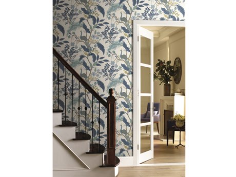 York Wallcoverings Blue / White Peacock Wallpaper