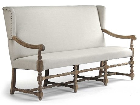 Zentique Natural Linen White Upholstered Accent Bench