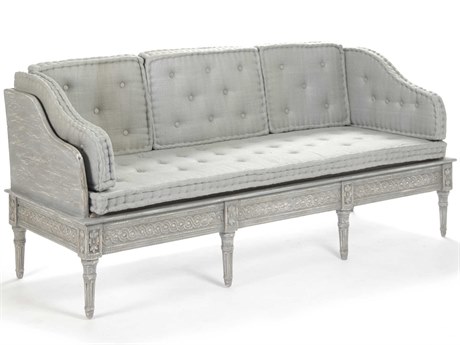 Zentique Distressed Dove Grey Blue Silk Upholstered Accent Bench