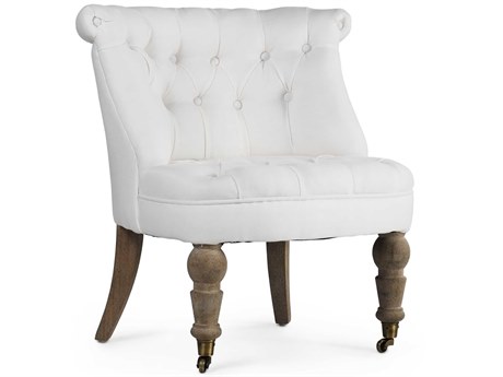 Zentique Rolling White Fabric Accent Chair