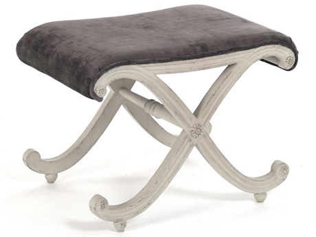 Zentique Grey Velvet Upholstered Gray Accent Stool