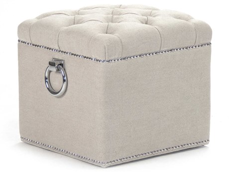 Zentique Light Linen Cotton Cream Upholstered Accent Stool