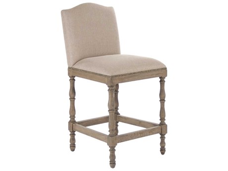 Zentique Aria Upholstered Oak Wood Linen Cotton Counter Stool