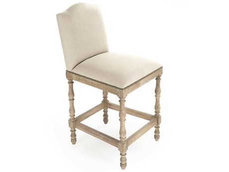 Zentique Aria Upholstered Oak Wood Natural Linen Counter Stool