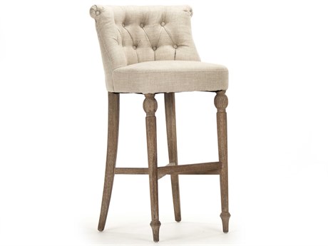Zentique Upholstered Oak Wood Cream Natural Linen Bar Stool