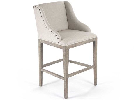 Zentique Upholstered Oak Wood Natural Linen Bar Stool