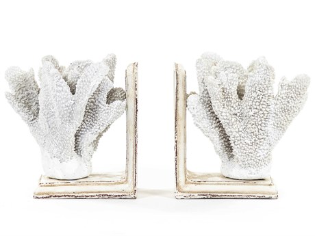 Zentique Distressed White / Off-White Coral Bookends