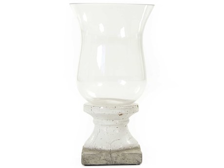 Zentique Distressed Off-White 17" High Candle Holder with Crackle Glaze Base