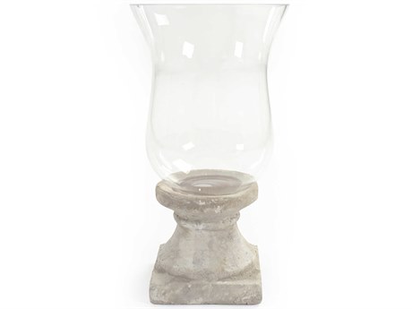 Zentique Distressed Off-White 17" High Candle Holder with Cement Base