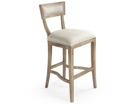Zentique Carvell Upholstered Oak Wood Natural Cream Linen Bar Stool