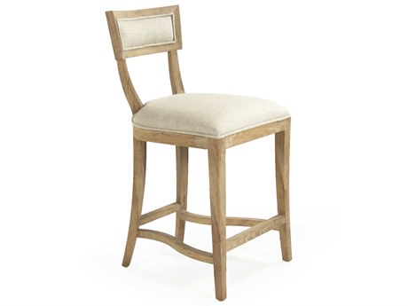 Zentique Carvell Upholstered Oak Wood Natural Cream Linen Counter Stool