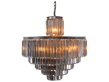 Zentique 22-Light Distressed Metal Steel Crystal Tiered Chandelier