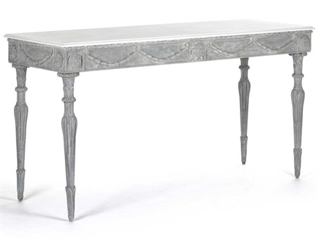 Zentique Rectangular Wood White Distressed Blue Grey Console Table
