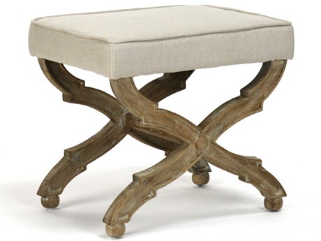Zentique Crescenzo Natural Linen White Upholstered Accent Bench