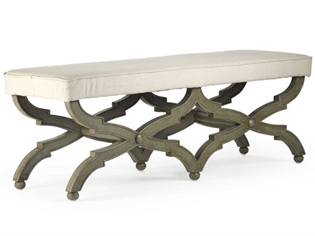 Zentique Crescenzo Hemp Linen White Upholstered Accent Bench