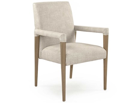 Zentique Oak Wood White Upholstered Arm Dining Chair